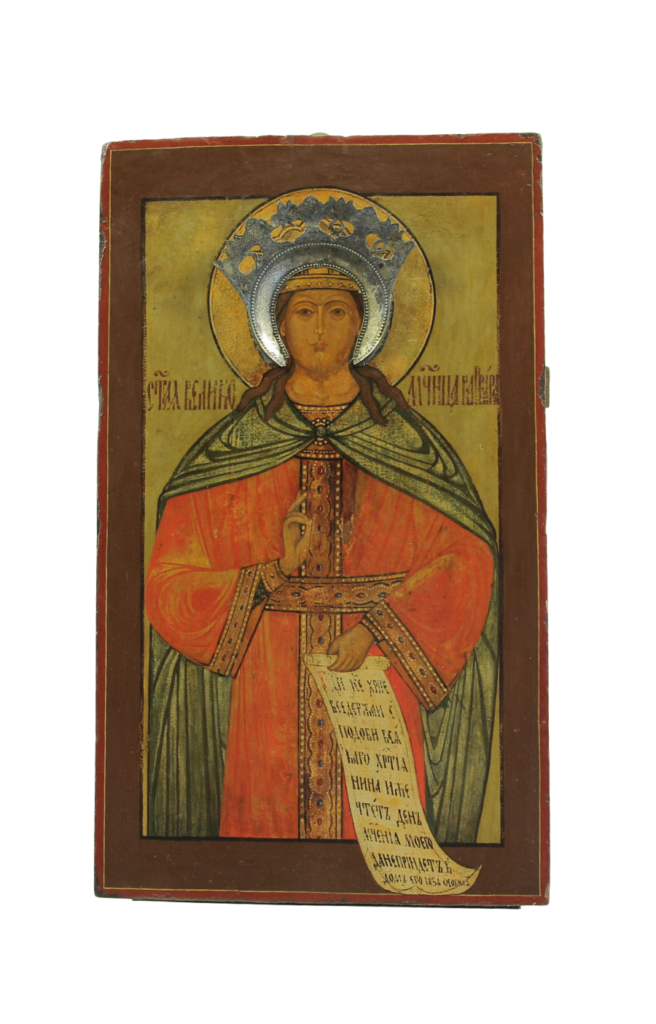 La figura di S. Barbara è frequentemente inserita in icone che raccolgono gruppi di santi o presentata assieme ad altre sante martiri, in particolare Parasceve. Numerosissime sono anche le icone a lei dedicate, spesso con scene della vita che illustrano con dovizia di particolari l'avventuroso episodio del martirio. Il canone vuole che la si raffiguri giovane, con il capo incoronato e un cartiglio sciolto, sul quale si trovano parole che ricordano la predilezione della martire per la Santa Trinità.