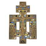 Croce da Kiot in bronzo e smalti, emblema di devozione e arte sacra ortodossa.