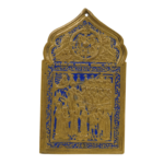 Icona russa Pokrov in bronzo smaltato con Trinità del Nuovo Testamento, Vecchi Credenti, XIX secolo