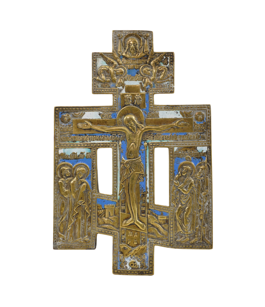 Croce da kiot in bronzo e smalti, opera d'arte dei Vecchi Credenti russi, che unisce spiritualità e mestiere tradizionale