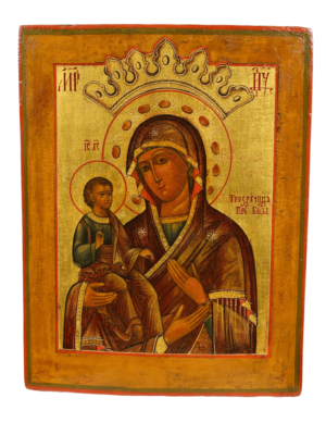 Icona sacra della Madre di Dio dalle Tre Mani, simbolo di speranza e protezione divina, disponibile su Artenetworkicone.it