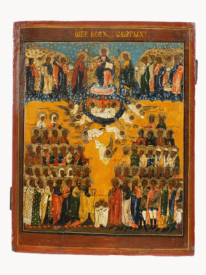 Icona della Sinassi di Tutti i Santi, celebrazione artistica dell'unione celestiale dei santi, disponibile su Artenetworkicone.it