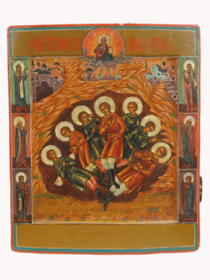 Icona dei Sette Dormienti di Efeso, testimoni del miracolo e della fede eterna, disponibile su Artenetworkicone.it