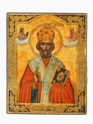 Icona venerata di San Nicola di Mira, simbolo di miracoli e generosità, disponibile per l'acquisto su Artenetworkicone.it