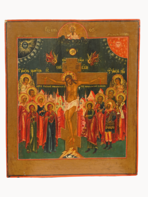 Icona della Crocifissione, momento sacro di sacrificio e redenzione, disponibile su Artenetworkicone.it
