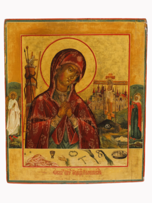 Icona sacra della Madre di Dio Atyrskaia, espressione di protezione e grazia, disponibile su Artenetworkicone.it