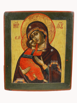 Icona venerata della Madre di Dio di Vladimir, simbolo di grazia e protezione, disponibile su Artenetworkicone.it