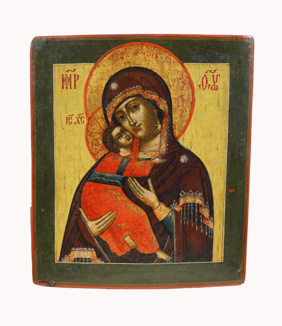 Icona venerata della Madre di Dio di Vladimir, simbolo di grazia e protezione, disponibile su Artenetworkicone.it