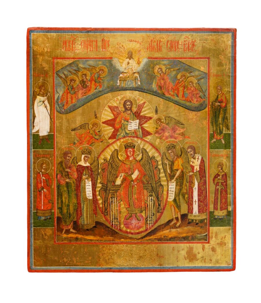Icona russa Santa Sofia Sapienza Divina, scuola di Vetka, XVIII secolo