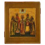 Icona russa XIX sec. – Santi Vladimir, Caterina, Alessandra, Giovanni e Stefano in tempera all’uovo.