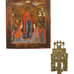 Madonna Gioia degli Afflitti e croce con le feste, icone russe antiche XIX secolo