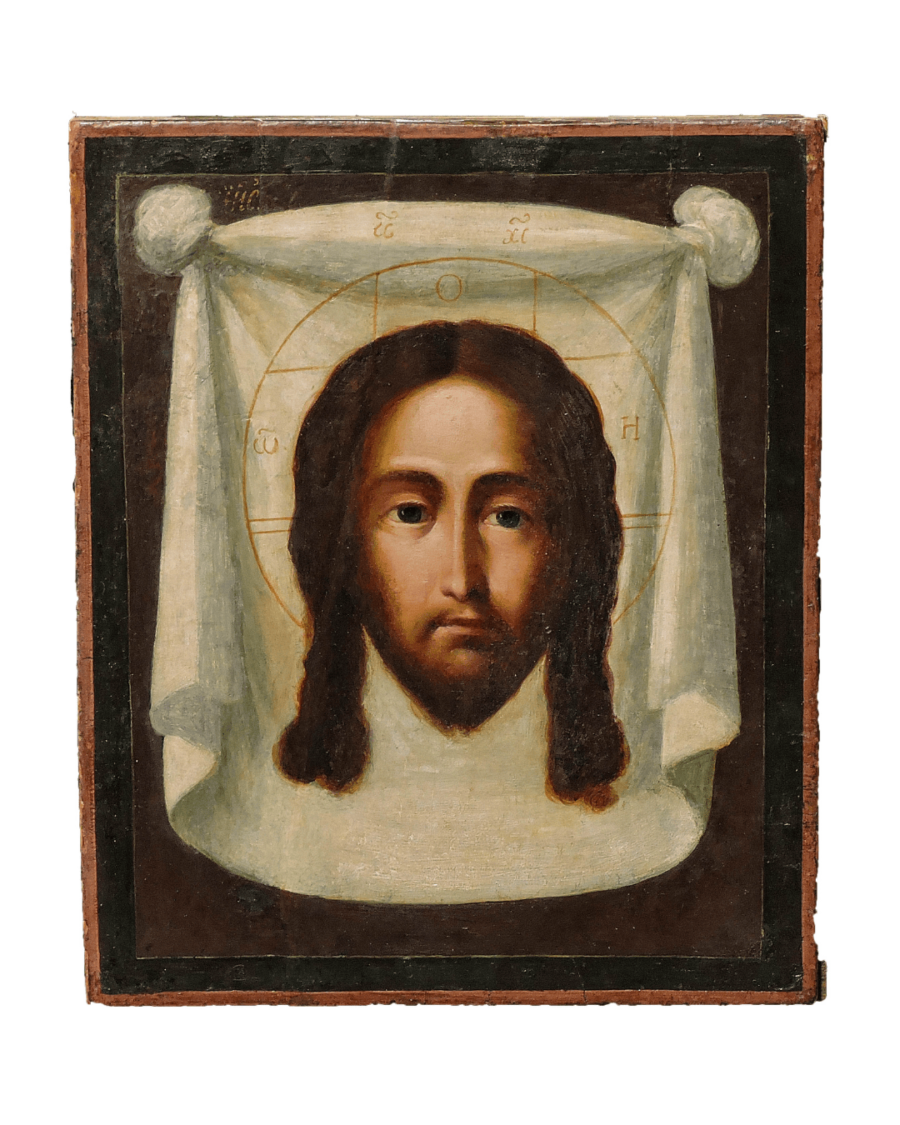 Icona russa Mandylion, Volto Santo di Cristo, tempera all’uovo su tavola, Russia centrale, XIX secolo