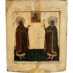 Icona russa Santi Boris e Gleb scuola Stroganov, fine XVI-inizio XVII secolo, tempera su tavola