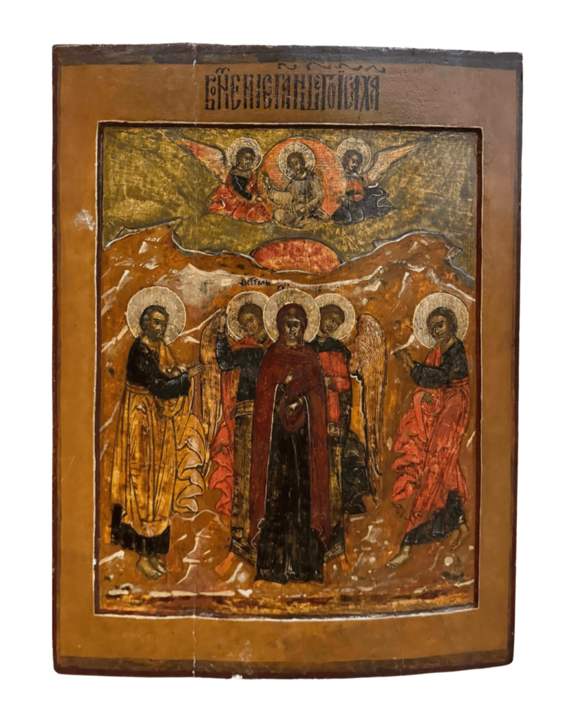 Icona russa del XVII secolo raffigurante l’Ascensione di Cristo con Vergine, apostoli e angeli