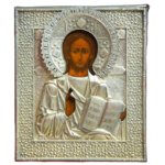 Icona russa Cristo Pantocratore XIX secolo oklad argento Mosca 1873