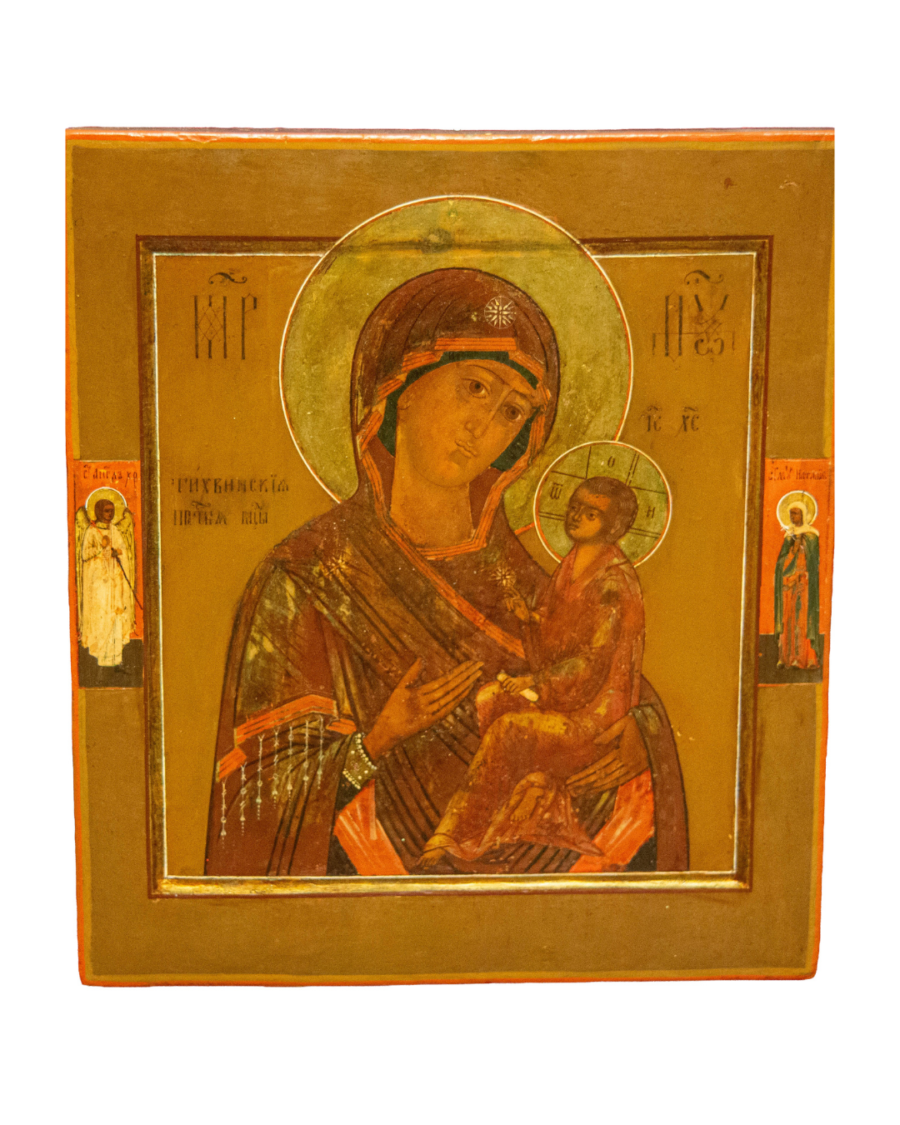 Icona russa Madre di Dio di Tichvin metà XIX secolo Odighitria con Bambino benedicente