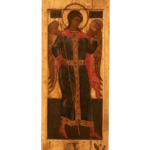 icona russa Arcangelo Michele XVII secolo Deesis con verga e disco simbolico Russia centrale